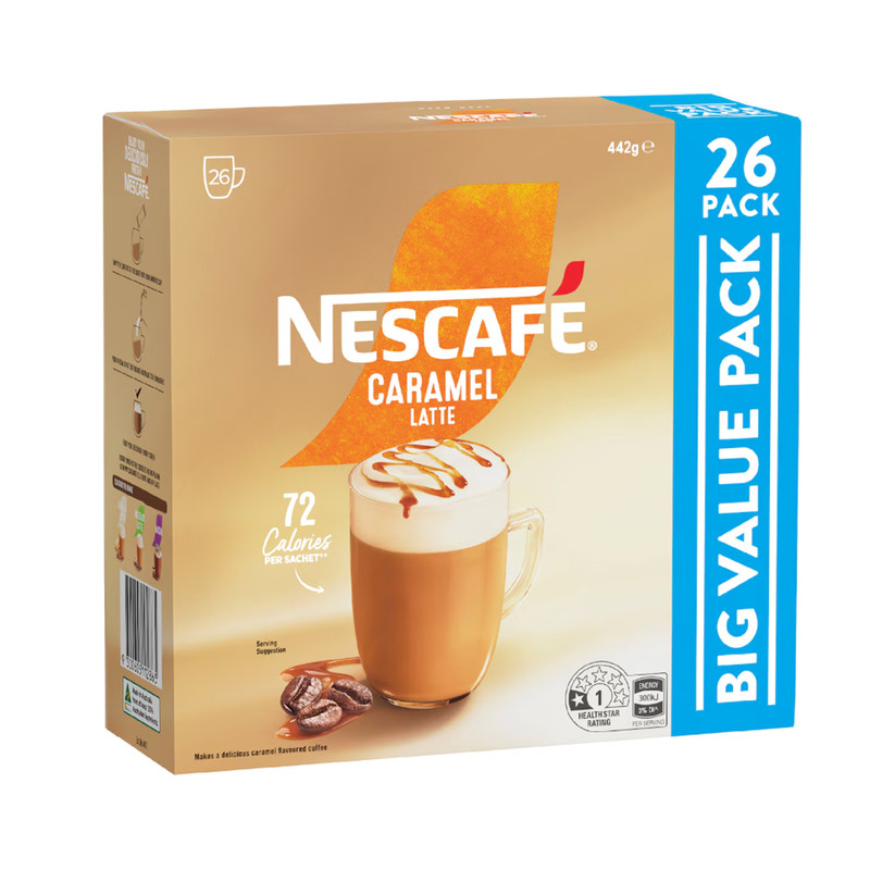 澳洲版Nescafe雀巢焦糖拿铁速溶咖啡量贩装17g/条*26条*3盒