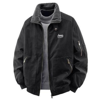 JEEP吉普加绒加厚外套男士冬季保暖宽松纯棉水洗棉服立领休闲夹克