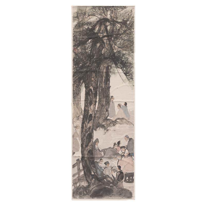 近现代 傅抱石 九老图 水墨人物国画立轴装饰画真迹微喷复制新品