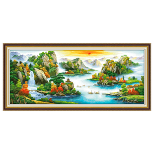 千里江山图十字绣2025新款高级感客厅大幅大气山水风景画手工刺绣