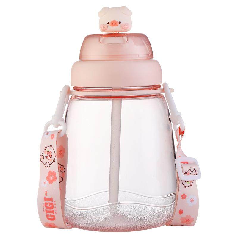 大肚杯女款猪猪水杯大容量耐高温高颜值女生夏季儿童吸管杯子水壶