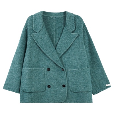 利达NEW DADADA【孔雀石雾呢】复古蓝色毛呢外套女加厚双面呢上衣