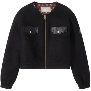 CNC女装 全羊毛棉服外套女冬季新款短款圆领拉链机车风棉衣