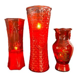 步步高中国红玻璃酥油灯中式客厅装饰品喜庆家居摆件供佛无烟蜡烛