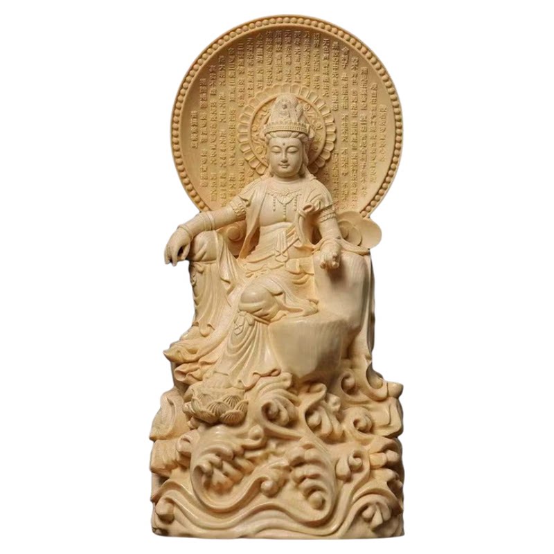 自在观音木雕摆件实木雕刻心经