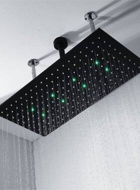 HIDEEP黑色长方形暗装嵌入式天幕LED色温灯淋浴套装HI05073D