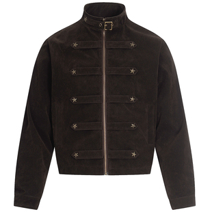 OV原创摩登复古星星铆钉绒面立领外套女春季街头宽松短款情侣夹克