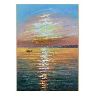 手绘油画日出海岸玄关背景墙装饰画客厅定制轻奢挂画餐厅卧室壁画