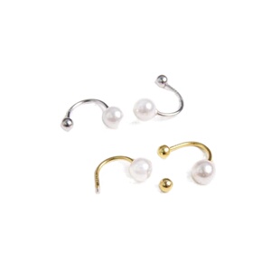 srrmhyn螺旋人造小珍珠耳钉旋转式u型丸子头银耳饰女新款