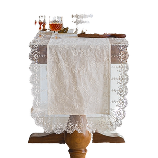 手工法式美式桌旗白色绣花蕾丝长条桌布茶几餐桌电视柜边柜盖布
