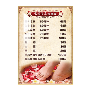 足浴价目表定制挂墙足疗店推拿按摩价位表中医养生头疗采耳价格表