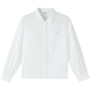 安奈儿童装女童翻领长袖衬衣2026春新款纯色全棉轻薄时尚透气衬衫