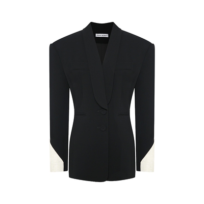 Maison Wester2026年春季新品设计感拼色黑西装宫廷复古拉夫领