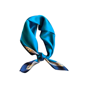 洋气百搭蓝色小方巾真丝丝巾春秋季韩版装饰空姐职业小领巾小丝巾