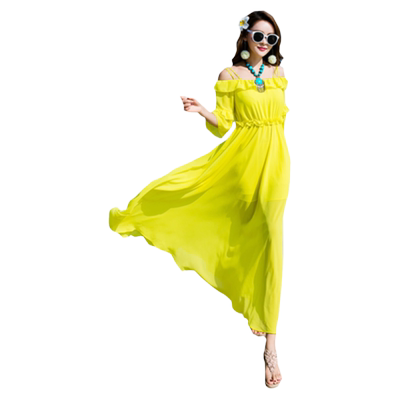 女大显瘦海边度假拍照雪纺连衣裙