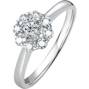 周六福白18K金钻戒女天然真钻璀璨甜度满格群镶求婚婚戒钻石戒指