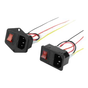 带线AC电源插座三合一品字插座带开关保险丝公座10A三插座带耳朵