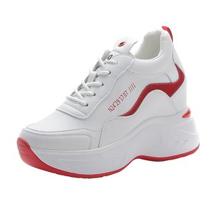 真皮内增高女鞋8cm增高春秋2024新款透气小白鞋女厚底百搭旅游鞋