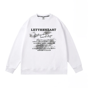 美式纯棉长袖t恤男士秋冬季宽松大码卫衣白色内搭上衣男生打底衫