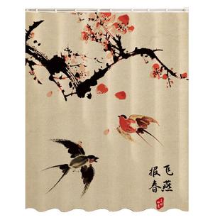 中式梳妆台镜子遮挡帘免打孔防尘浴室柜帘子复古化妆镜遮挡布定制