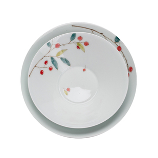 曼叙陶瓷碗釉下彩家用复古斗笠碗家用高级感高温手绘小碗餐具套装