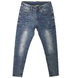 黑灰老爹裤男微跨九分小脚修身牛仔裤夏新韩版潮青年弹力美式流行