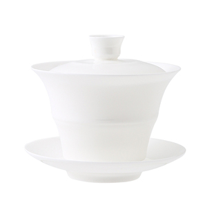 薄胎骨瓷三才盖碗纯白潮州潮汕盖碗新款小茶杯120ML工夫茶具杯子