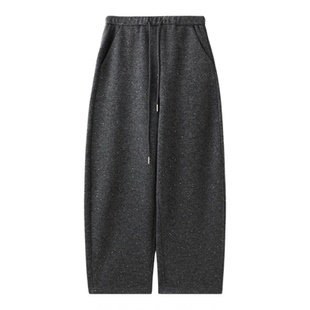 PENNYPENG雪花酥秋冬新款百搭松紧腰抽绳针织加绒羊毛宽松弯刀裤