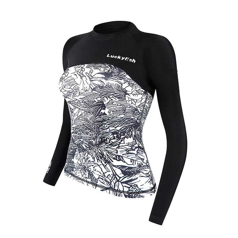 luckyfish韩版长袖防晒泳衣女分体速干潜水服保守显瘦游泳衣套装