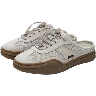 Jeep一脚蹬女鞋包头半拖鞋女外穿2025夏透气单鞋女平底休闲穆勒鞋