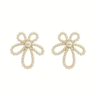 韩国镂空珍珠花朵耳环复古ins法式气质超仙耳钉无耳洞耳夹耳饰女