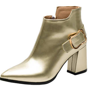 高跟短靴女2024新款秋冬大码女靴41到43金色40尖头小码靴子313233