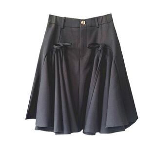 蝴蝶结半身裙女春夏微胖m高腰复古减龄百褶黑色A字显瘦蓬蓬短裙子