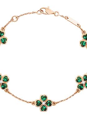 周珍珍天然和田碧绿玉髓手链女款18K四叶草手串新中式小众礼物