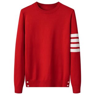 本命年红色套头针织衫薄款男女同款情侣装毛衣长袖保暖打底衫潮tb