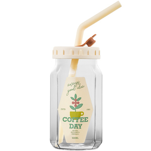 GOING HOME硅胶吸管高硼硅玻璃水杯高颜值女生大容量透明杯子