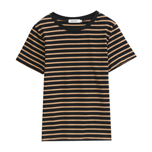 夏季2026年新款条纹短袖t恤女装纯棉大码宽松妈妈体恤中老年上衣