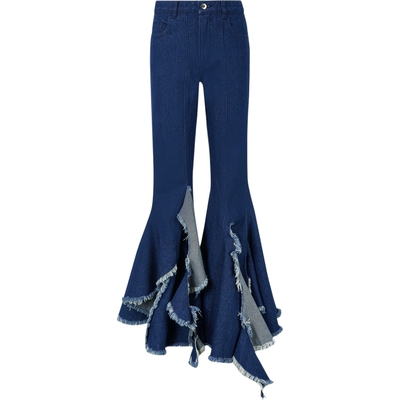 【折扣】Marques' Almeida 早春女毛边喇叭牛仔裤