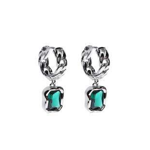 LUXTA原创 绿色宝石牌耳坠 耳环纯银嘻哈男高级感耳饰明星同款潮