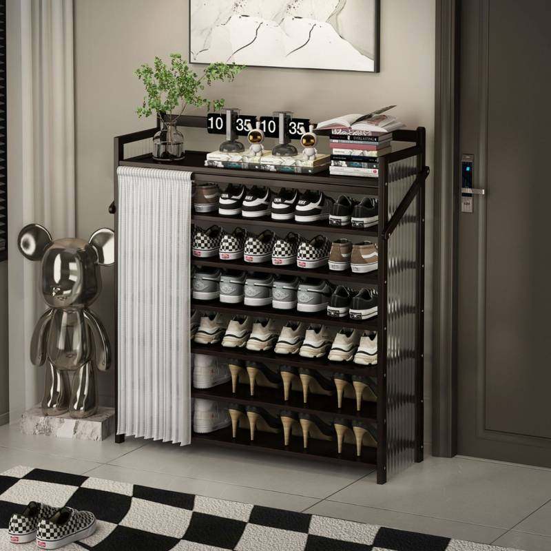 竹山下免安装鞋架折叠简易多功能收纳玄关鞋柜入户防尘置物架家用