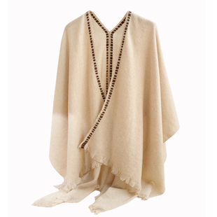 奢雅之姿春秋高定臻品小山羊绒围巾针织穿梭包边外搭高级斗篷披肩