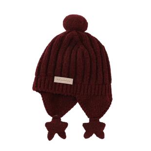 儿童帽子冬季男孩红色星星护耳针织帽新年女童宝宝防风加厚毛线帽