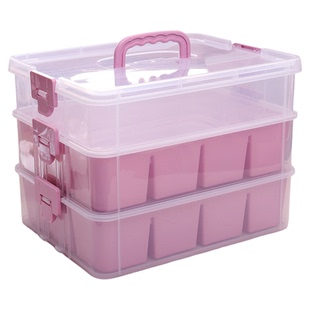 踩不坏塑料多层分类透明收纳盒拼豆积木磁力片玩具桌面叠加整理箱