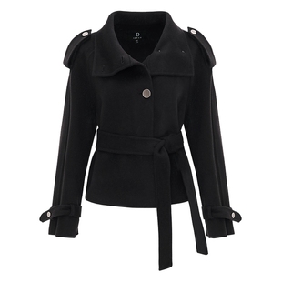 IDPAN舒适有型全羊毛双面呢大衣高领短款毛呢外套2025冬季新款