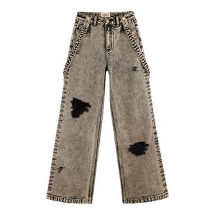 【明星同款】CGUK梦境阔腿破洞背带牛仔裤 阔腿裤 背带裤
