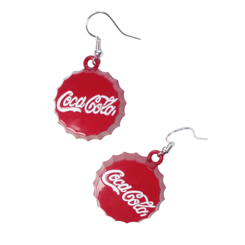 大仙丨【COLA】欧美复古风红色80年代可乐瓶盖耳环s925纯银防过敏