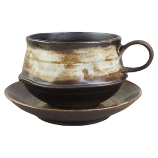 复古粗陶窑变陶瓷咖啡杯碟套装手工制作日式简约家用异形创意茶咖