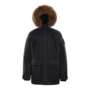 骆驼男装羽绒服黑色防水短款鸭绒冬季保暖面包服户外派克工装毛领