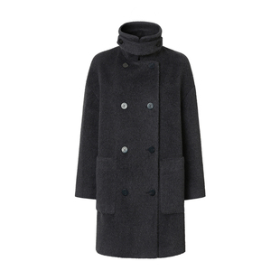 【超轻毛呢】VGRASS25秋冬新款意大利进口羊驼毛混纺双排扣呢大衣