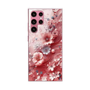 A56苹果17花SamsungS25+三星S24ultra手机壳26加S23fe桃花22u女生54玻璃53case55适用16plus女21高级感超好看